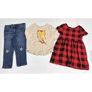 Girls Clothes 2T Cat&Jack Buffalo Plaid Dress, Okie Dokie Jeans Garanimals Shirt